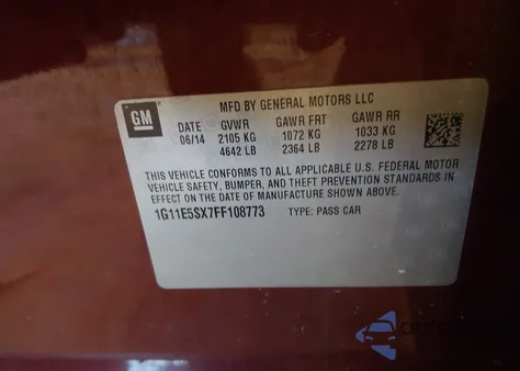 2015 Chevrolet Malibu 3Lt из США, поврежденный, VIN 1G11E5SX7FF108773